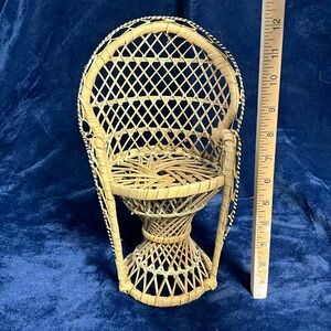VTG Boho Wicker Peacock Doll Chair